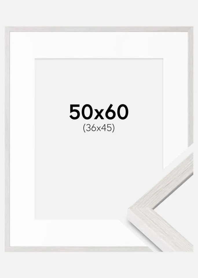 Ramme Ares Hvid Eg 50x60 cm - Passepartout Hvid 37x46 cm
