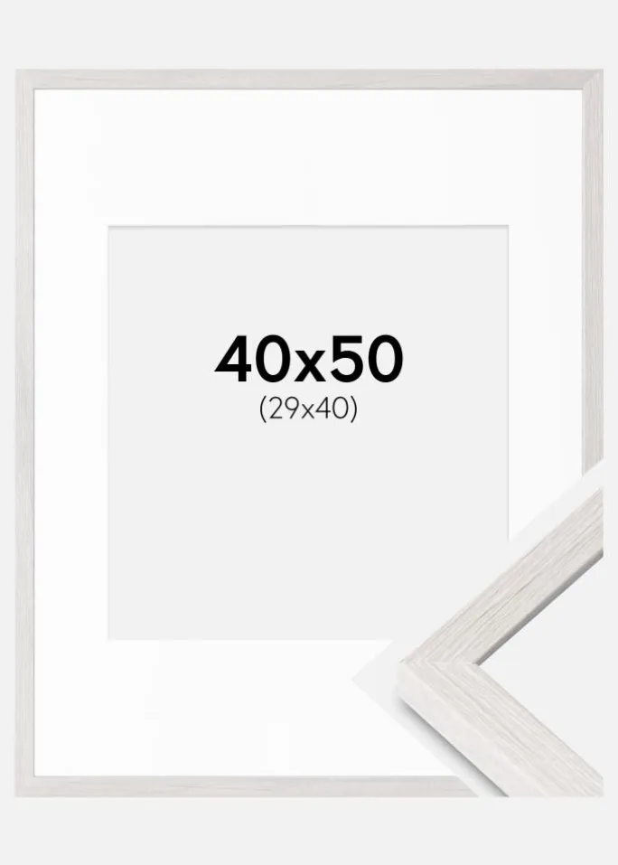 Ramme Ares Hvid Eg 40x50 cm - Passepartout Hvid 30x41 cm