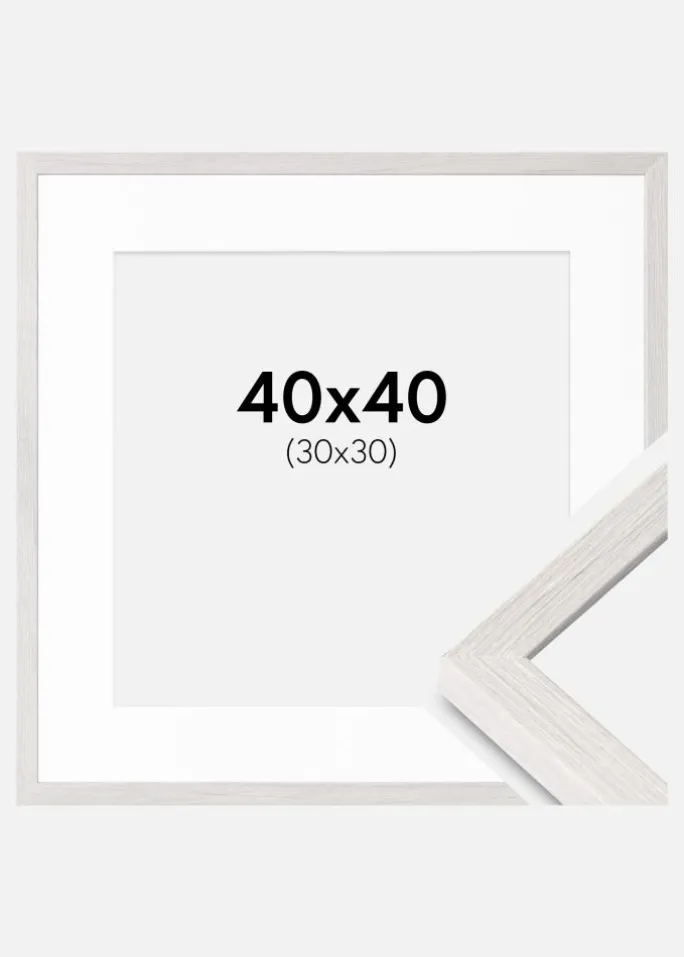 Ramme Ares Hvid Eg 40x40 cm - Passepartout Hvid 31x31 cm