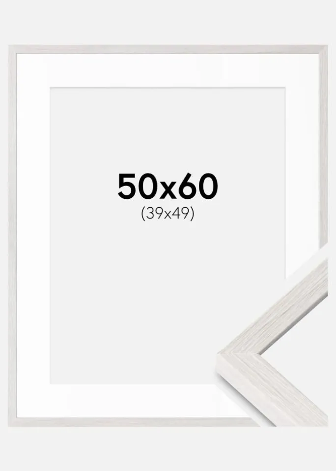 Ramme Ares Hvid Eg 50x60 cm - Passepartout Hvid 40x50 cm