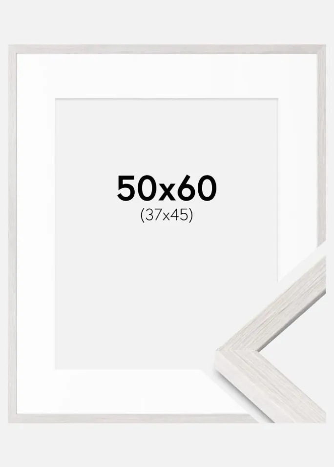 Ramme Ares hvid Eg 50x60 cm - Passepartout Hvid 38x46 cm