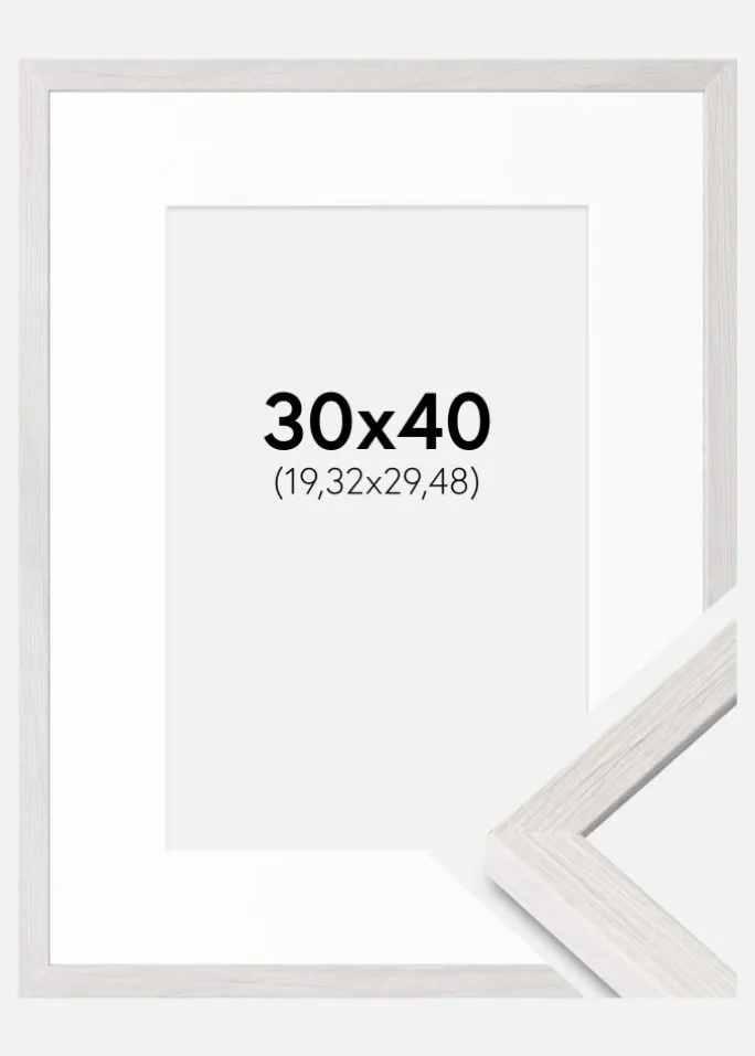 Ramme Ares Hvid Eg 30x40 cm - Passepartout Hvid 8x12 inches