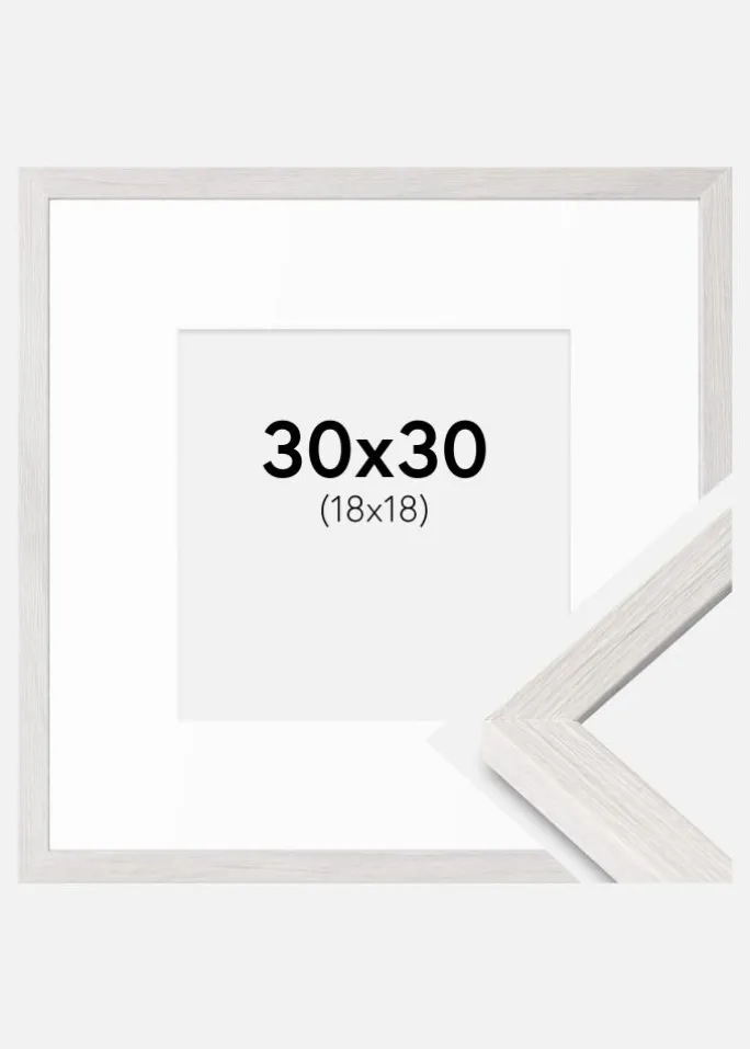 Ramme Ares Hvid Eg 30x30 cm - Passepartout Hvid 19x19 cm