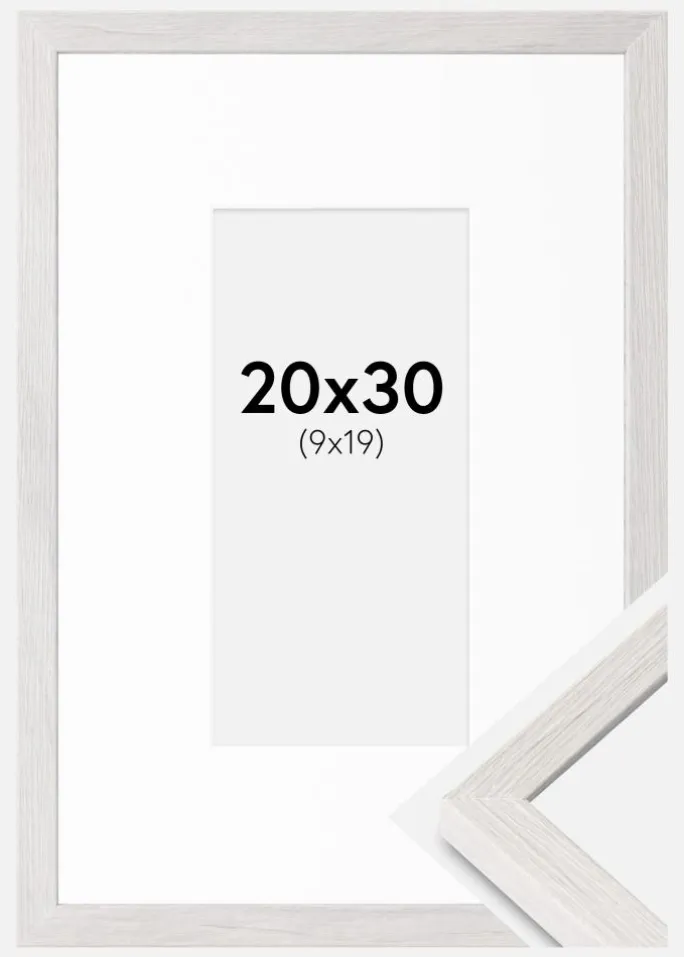 Ramme Ares Hvid Eg 20x30 cm - Passepartout Hvid 10x20 cm