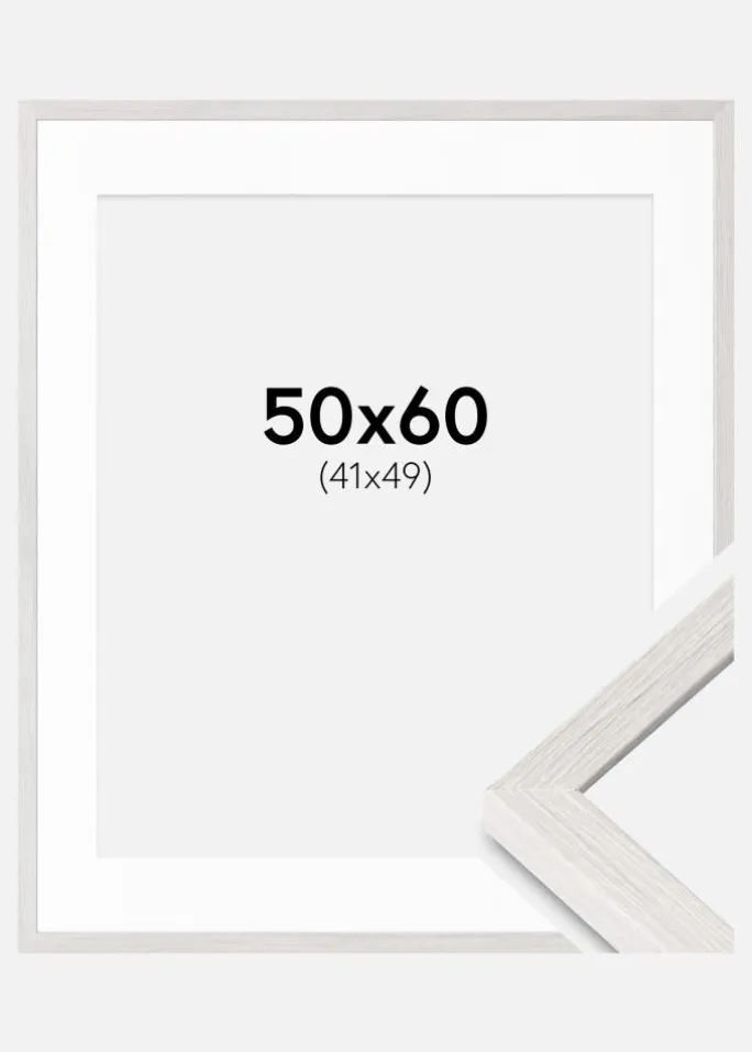 Ramme Ares Hvid Eg 50x60 cm - Passepartout Hvid 42x50 cm