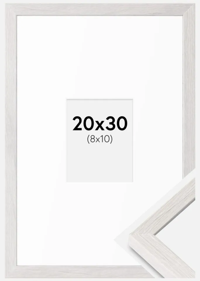 Ramme Ares hvid Eg 20x30 cm - Passepartout Hvid 9x11 cm