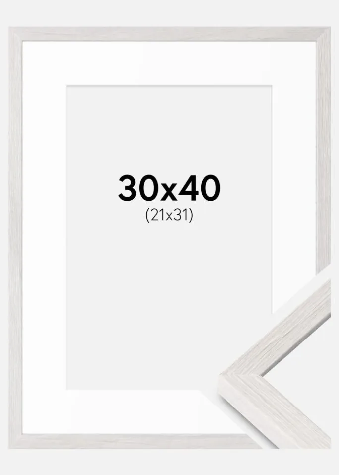 Ramme Ares Hvid Eg 30x40 cm - Passepartout Hvid 22x32 cm