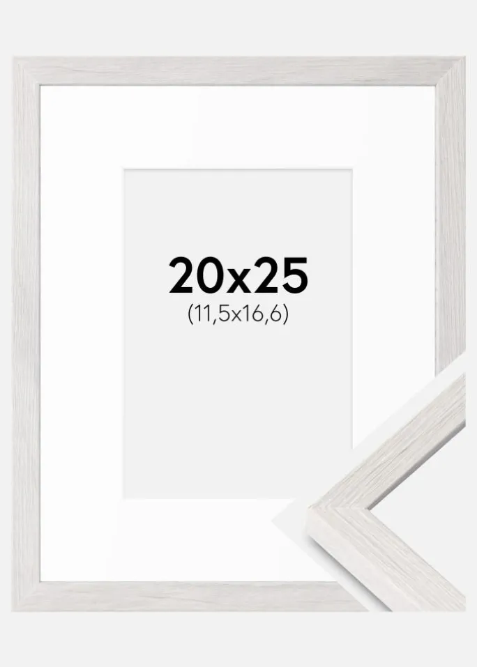 Ramme Ares hvid eg 20x25 cm - Passepartout hvid B6 125x176 mm