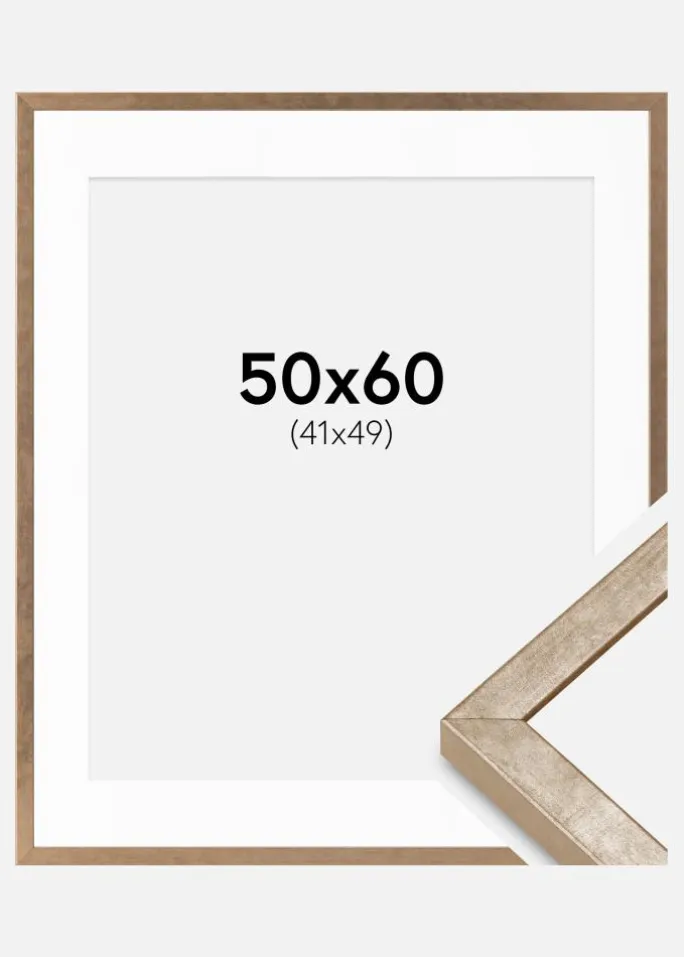 Ramme Ares Messing 50x60 cm - Passepartout Hvid 42x50 cm