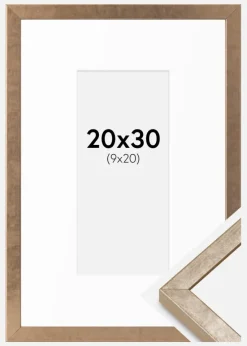 Ramme Ares Messing 20x30 cm - Passepartout Hvid 10x21 cm