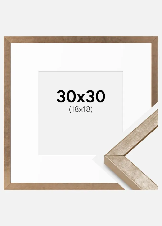 Ramme Ares Messing 30x30 cm - Passepartout Hvid 19x19 cm