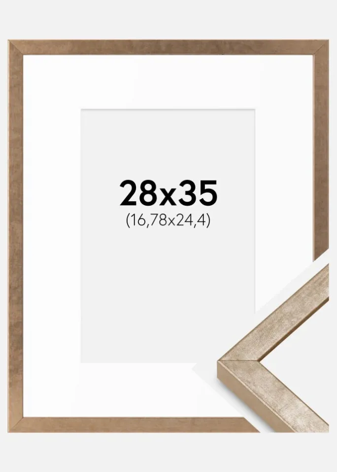 Ramme Ares Messing 28x35 cm - Passepartout Hvid 7x10 inches