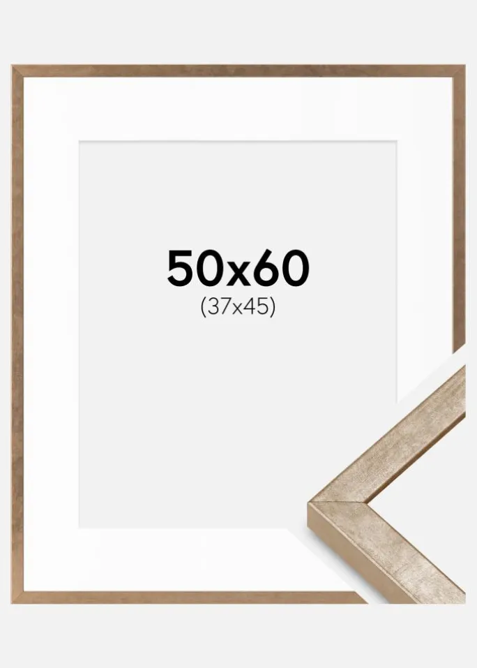 Ramme Ares Messing 50x60 cm - Passepartout Hvid 38x46 cm
