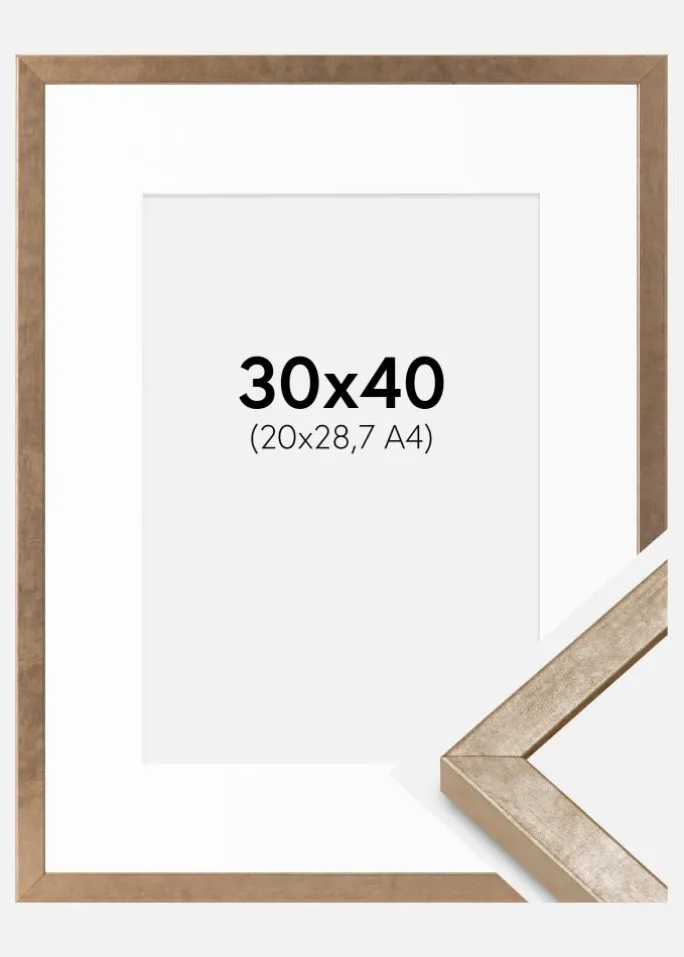 Ramme Ares Messing 30x40 cm - Passepartout Hvid 21x29,7 cm