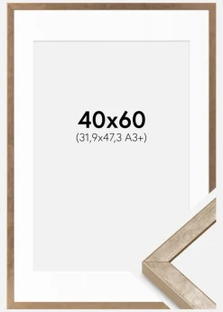 Ramme Ares Messing 40x60 cm - Passepartout Hvid 32,9x48,3 cm