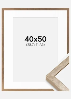 Ramme Ares Messing 40x50 cm - Passepartout Hvid 29,7x42 cm