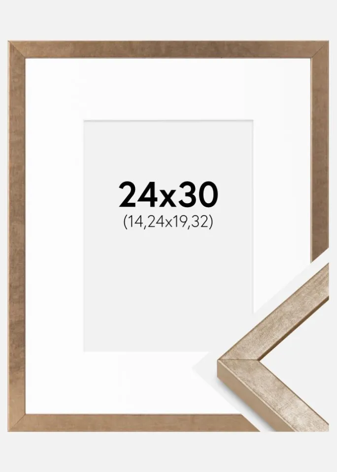 Ramme Ares Messing 24x30 cm - Passepartout Hvid 6x8 inches