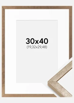 Ramme Ares Messing 30x40 cm - Passepartout Hvid 8x12 inches