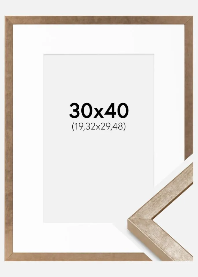Ramme Ares Messing 30x40 cm - Passepartout Hvid 8x12 inches