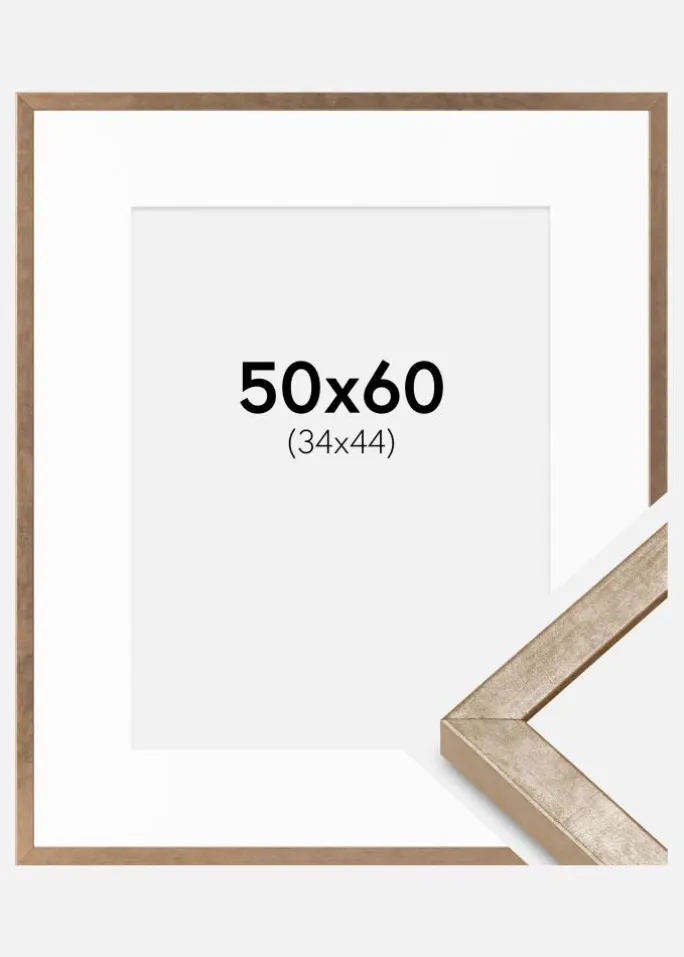 Ramme Ares Messing 50x60 cm - Passepartout Hvid 35x45 cm