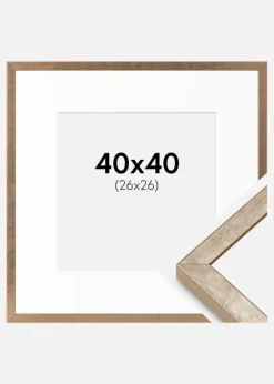 Ramme Ares Messing 40x40 cm - Passepartout Hvid 27x27 cm