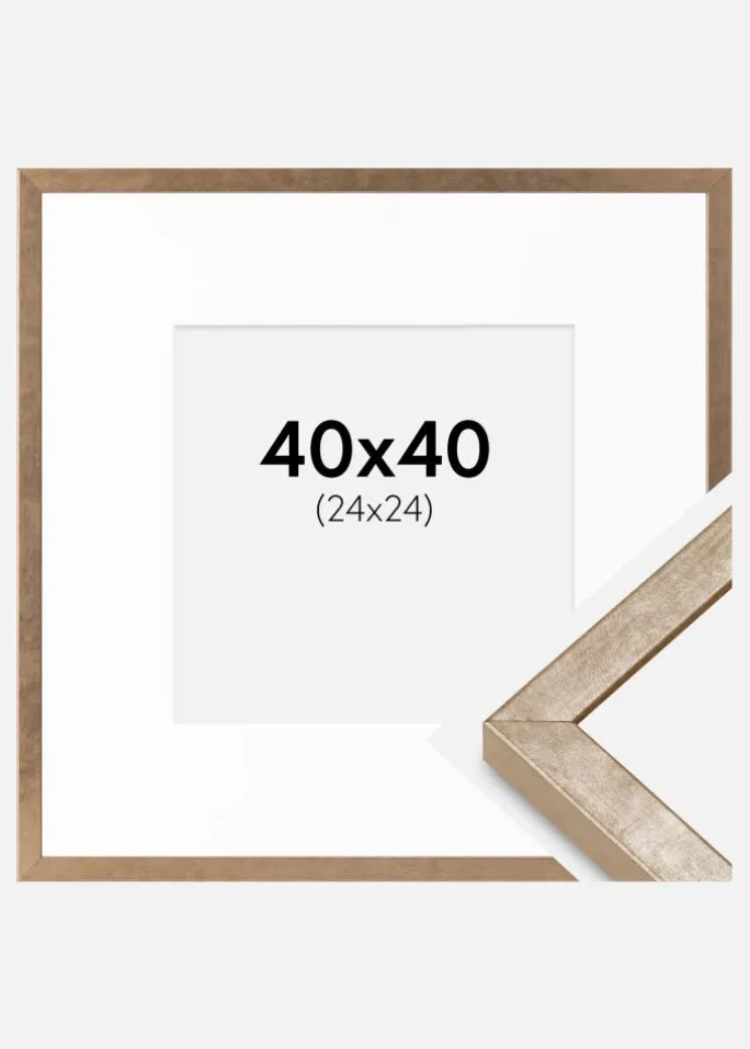 Ramme Ares Messing 40x40 cm - Passepartout Hvid 25x25 cm