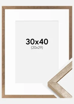 Ramme Ares Messing 30x40 cm - Passepartout Hvid 21x30 cm