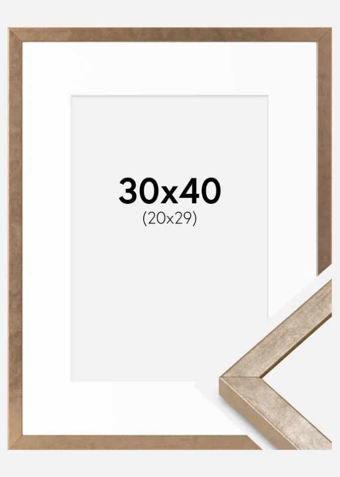 Ramme Ares Messing 30x40 cm - Passepartout Hvid 21x30 cm