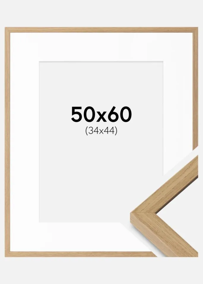 Ramme Ares Naturlig Eg 50x60 cm - Passepartout Hvid 35x45 cm