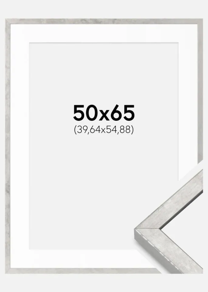 Ramme Ares Sølv 50x65 cm - Passepartout Hvid 16x22 inches