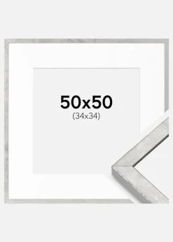 Ramme Ares Sølv 50x50 cm - Passepartout Hvid 35x35 cm
