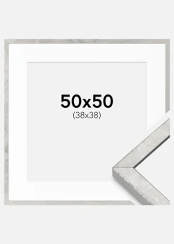 Ramme Ares Sølv 50x50 cm - Passepartout Hvid 39x39 cm