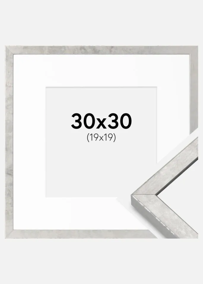 Ramme Ares Sølv 30x30 cm - Passepartout Hvid 20x20 cm
