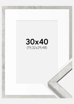 Ramme Ares Sølv 30x40 cm - Passepartout Hvid 8x12 inches