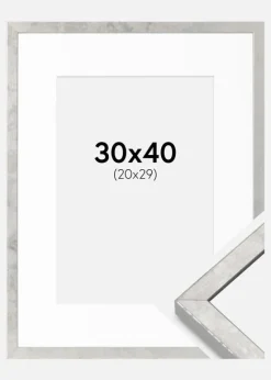 Ramme Ares Sølv 30x40 cm - Passepartout Hvid 21x30 cm