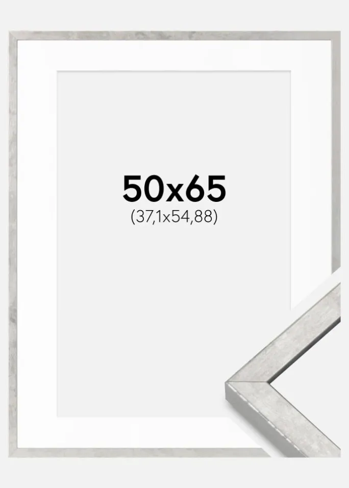 Ramme Ares Sølv 50x65 cm - Passepartout Hvid 15x22 inches