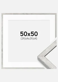 Ramme Ares Sølv 50x50 cm - Passepartout Hvid 16x16 inches