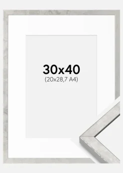 Ramme Ares Sølv 30x40 cm - Passepartout Hvid 21x29,7 cm