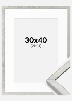 Ramme Ares Sølv 30x40 cm - Passepartout Hvid 22x32 cm