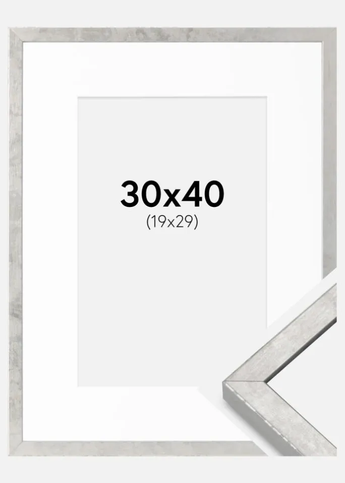 Ramme Ares Sølv 30x40 cm - Passepartout Hvid 20x30 cm