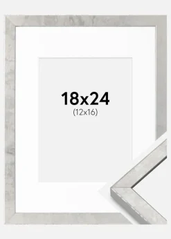 Ramme Ares Sølv 18x24 cm - Passepartout Hvid 13x17 cm