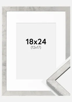 Ramme Ares Sølv 18x24 cm - Passepartout Hvid 13x18 cm