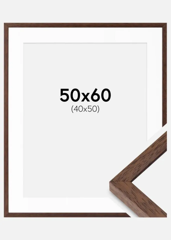 Ramme Ares Teak 50x60 cm - Passepartout Hvid 41x51 cm