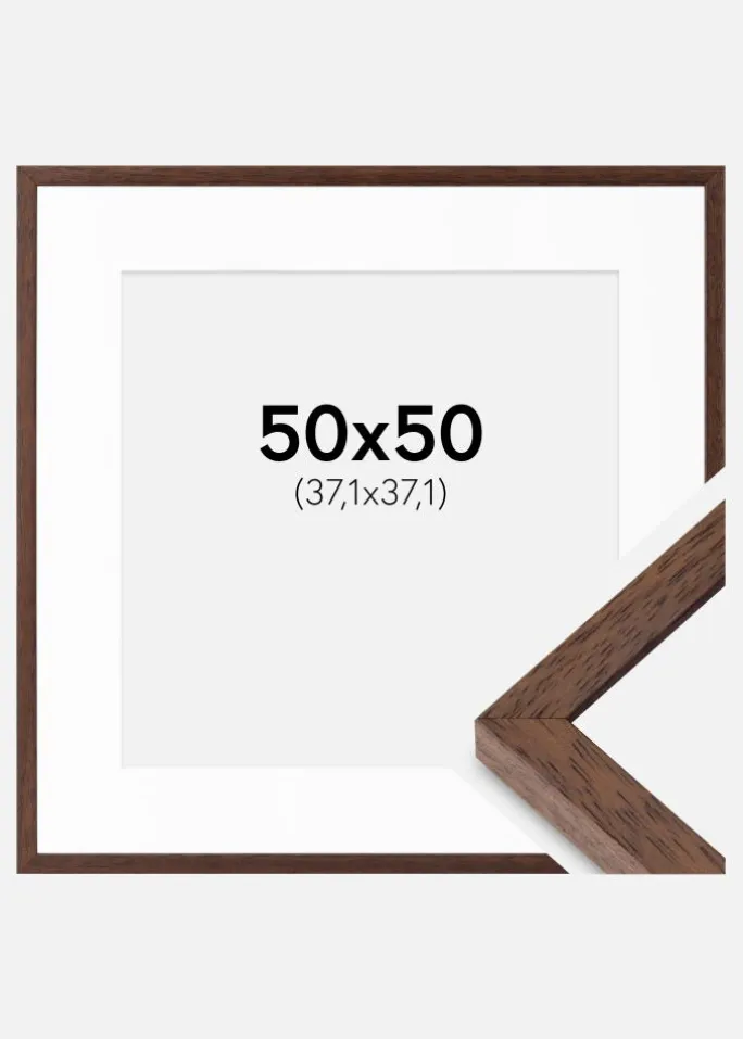 Ramme Ares Teak 50x50 cm - Passepartout Hvid 15x15 inches