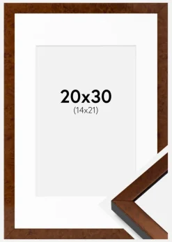 Ramme Ares valnød 20x30 cm - Passepartout Hvid 15x22 cm