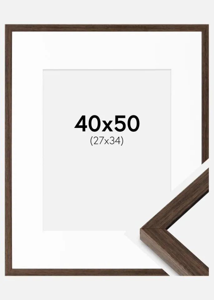 Ramme Ares Valnød 40x50 cm - Passepartout Hvid 28x35 cm