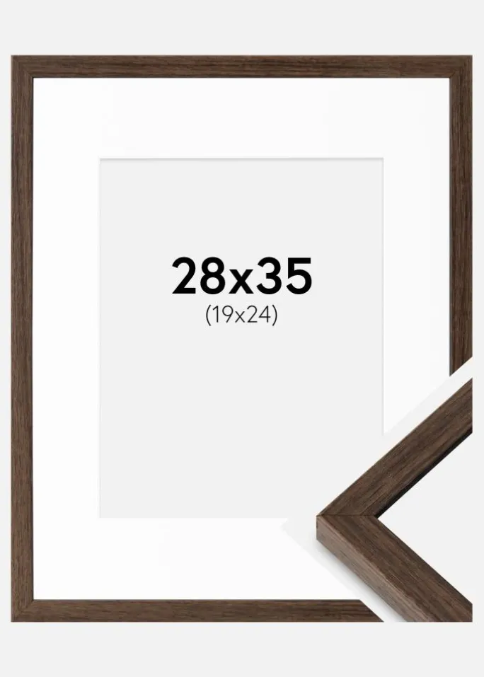 Ramme Ares Valnød 28x35 cm - Passepartout Hvid 20x25 cm
