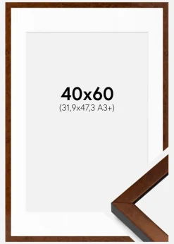 Ramme Ares valnød 40x60 cm - Passepartout Hvid 32,9x48,3 cm