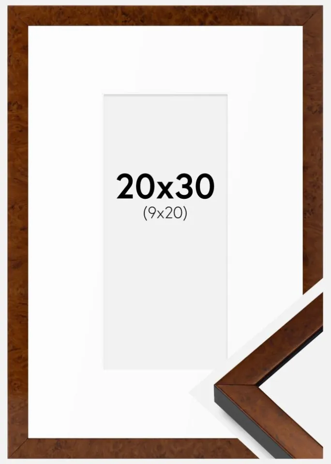 Ramme Ares valnød 20x30 cm - Passepartout Hvid 10x21 cm