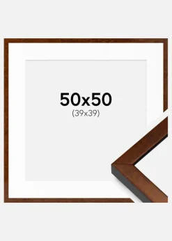 Ramme Ares valnød 50x50 cm - Passepartout Hvid 40x40 cm